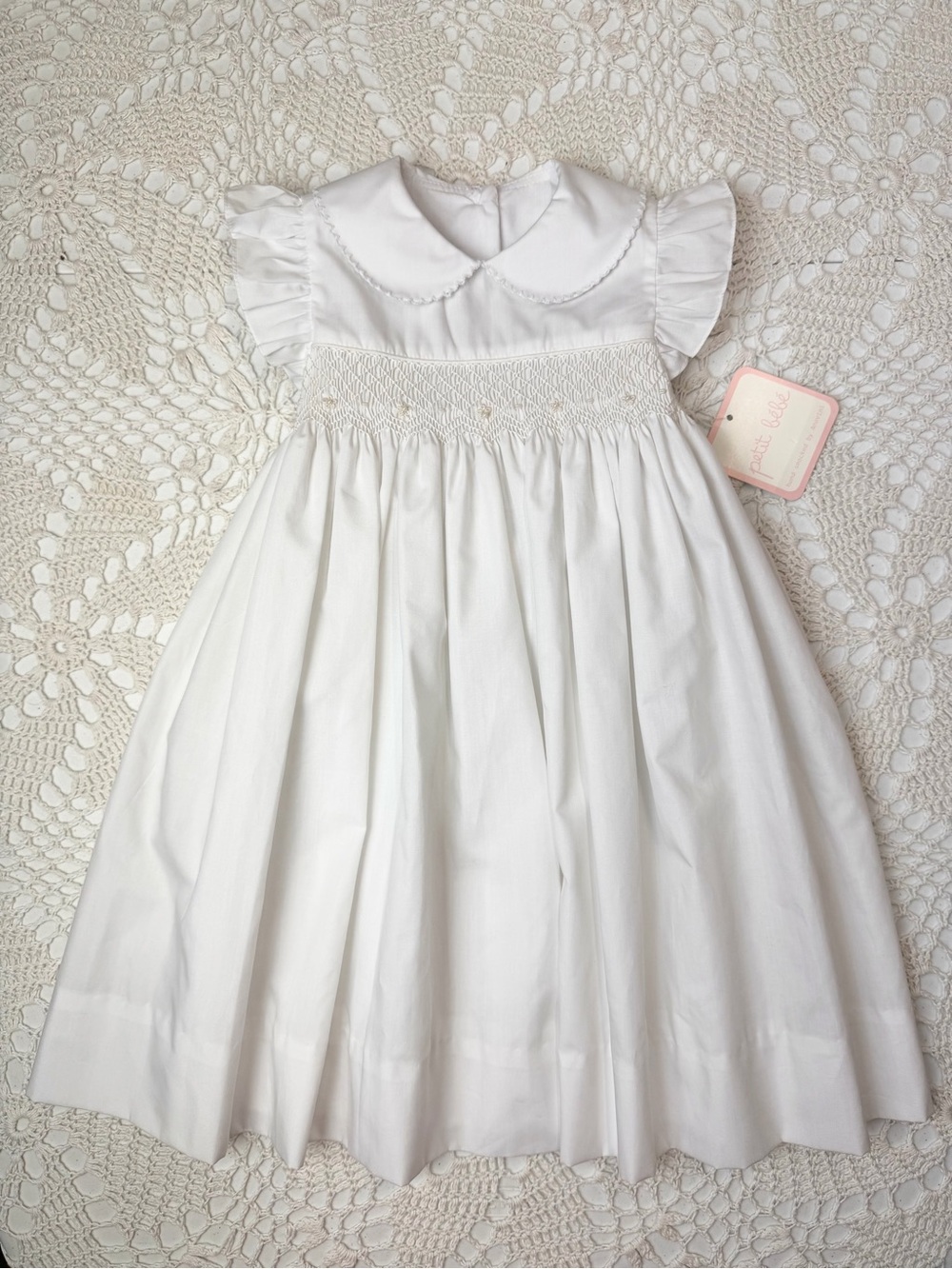 Petit Bebe Baby Girl 2t White Smocked Heirloom Bishop Dress